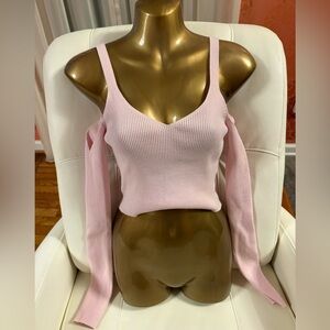 Zara Light Pink Ribbed Cold-Shoulder Top